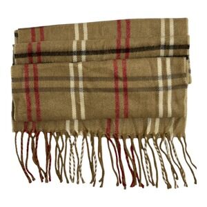 Cejon Scarf Beige Plaid‎ Acrylic Red White Black Made in Italy  Winter Accessory